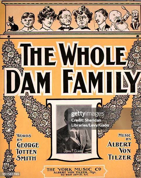 Sheet music cover image of 'The Whole Dam Family' by George Totten Smith and Albert Von Tilzer, with lithographic or engraving notes reading...