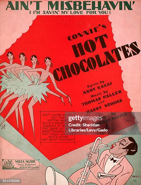 Color lithograph sheet music cover image of 'Ain't Misbehavin' ' by Andy Razaf, Thomas Waller and Harry Brooks, with lithographic or engraving notes...