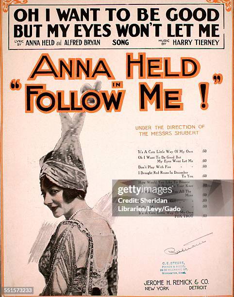 Sheet music cover image of 'Oh I Want to Be Good But My Eyes Won't Let Me' by Anna Held, Alfred Bryan and Harry Tierney, with lithographic or...