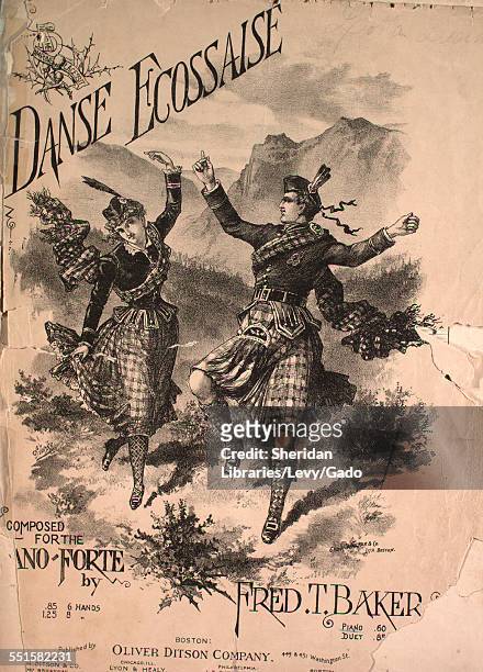 Sheet music cover image of 'Danse Ecossaise' by Fred T Baker, with lithographic or engraving notes reading 'Geo H Walker & Co Lithograph Boston,'...