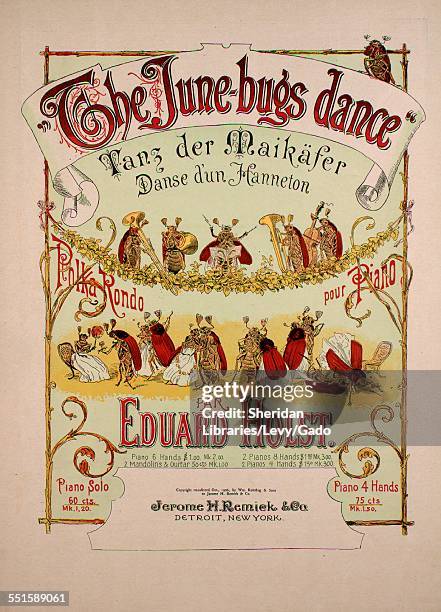 Sheet music cover image of 'The June-bugs Dance Tanz der Maikafer Danse d'un Hanneton Polka Rondo pour Piano' by Eduard Holst, with lithographic or...