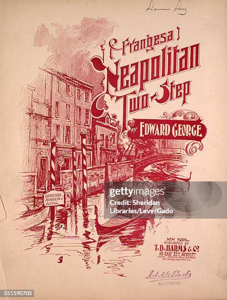Color lithograph sheet music cover image of 'Frangesa Neapolitan Two-Step' by Edward George, New York, New York, 1899.