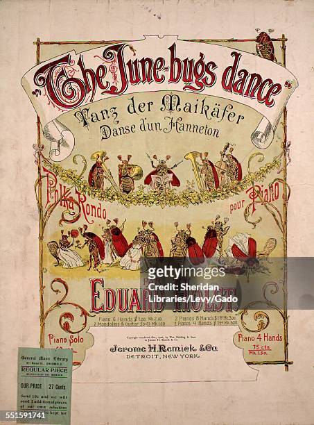Sheet music cover image of 'The June-bugs Dance Tanz der Maikafer Danse d'un Hanneton Polka Rondo pour Piano' by Eduard Holst, Detroit, Michigan,...