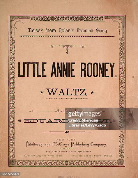 Sheet music cover image of 'Little Annie Rooney Waltz Melody from Nolan's Popular Song' by Eduard Holst, New York, New York, 1890.