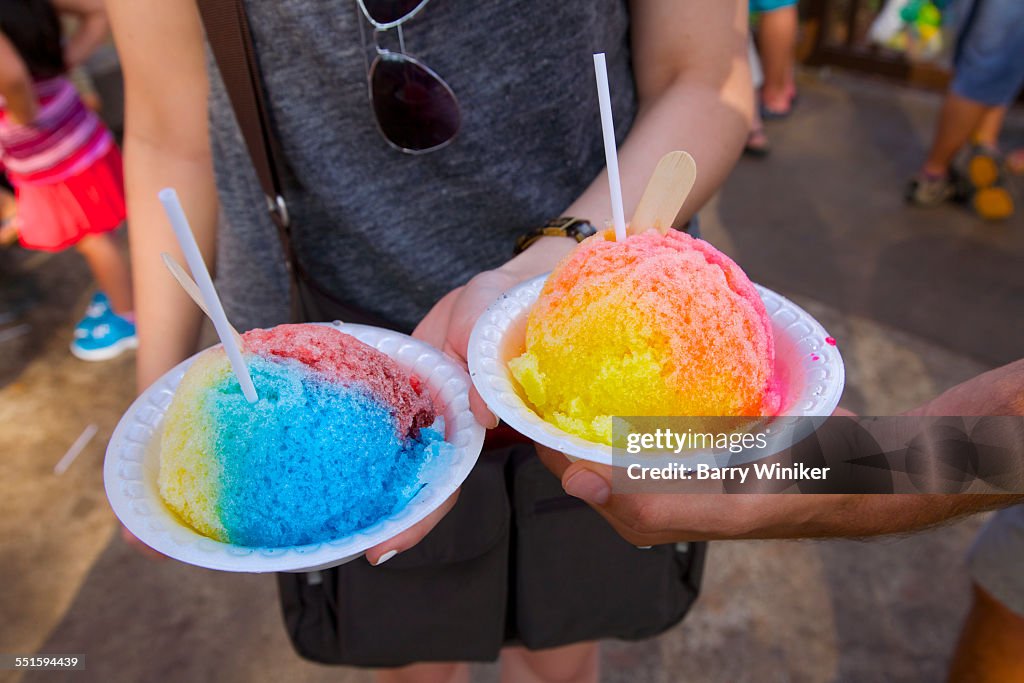 Two shave ice in bowls, Hawaii