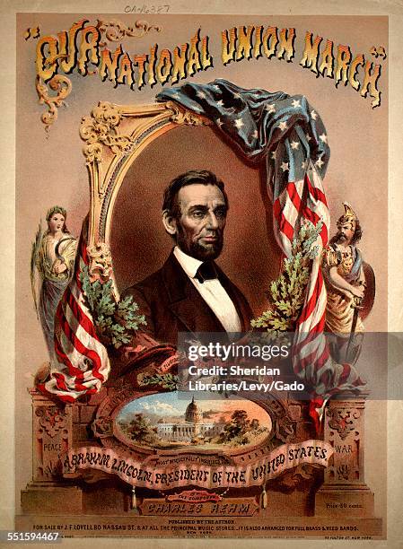 Sheet music cover image of 'Our National Union March' by Charles Rehm, with lithographic or engraving notes reading 'Lithograph Of Shearman & Hart,...