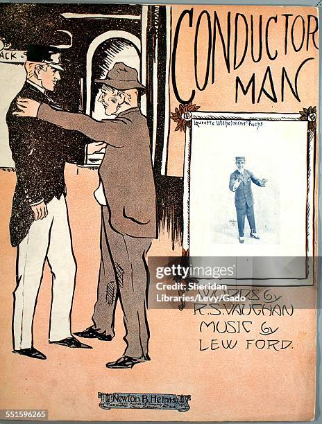 Sheet music cover image of 'Conductor Man' by R S Vaughan and Lew Ford, with lithographic or engraving notes reading 'Bill Studio ,' New York, New...