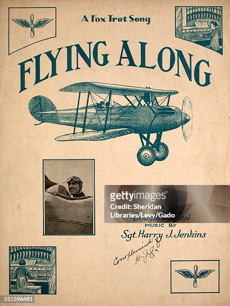 Sheet music cover image of 'Flying Along A Fox Trot Song' by Douglas O Tew and Sgt Harry J Jenkins, with lithographic or engraving notes reading...