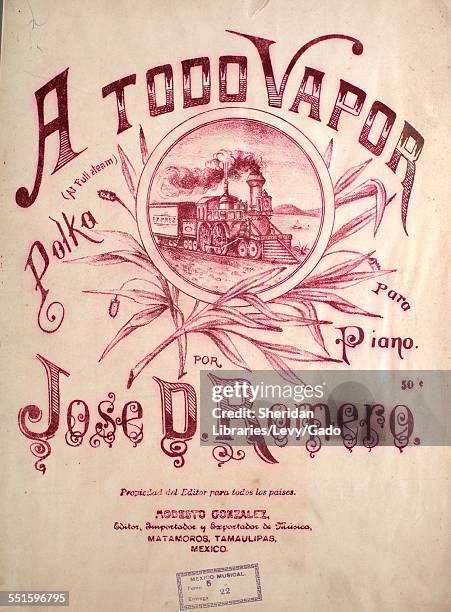 Sheet music cover image of 'A Todo Vapor Polka Para Piano' by Por Jose D Romero, with lithographic or engraving notes reading 'Matamoros,' Mexico,...