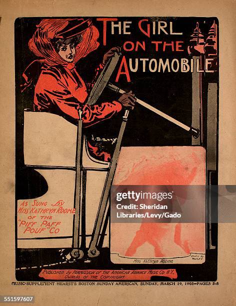 Sheet music cover image of ' The Girl on the Automobile' by Sam Lewis and Joe Nathan, with lithographic or engraving notes reading 'Photo by HS...