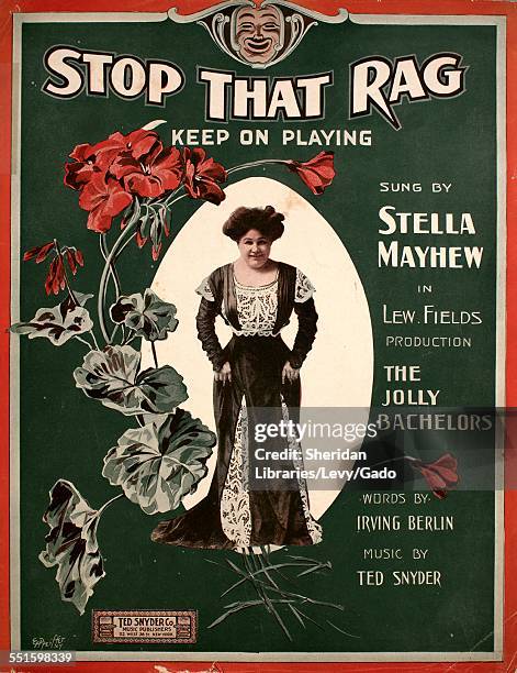 Sheet music cover image of 'Stop That Rag Keep On Playing' by Irving Berlin and Ted Snyder, with lithographic or engraving notes reading 'E Pfeiffer...