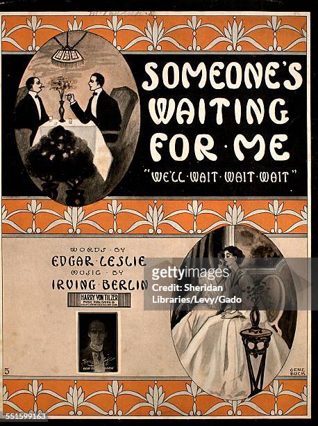 Sheet music cover image of 'Someone's Waiting For Me ' by Edgar Leslie and Irving Berlin, with lithographic or engraving notes reading 'Gene Buck,'...