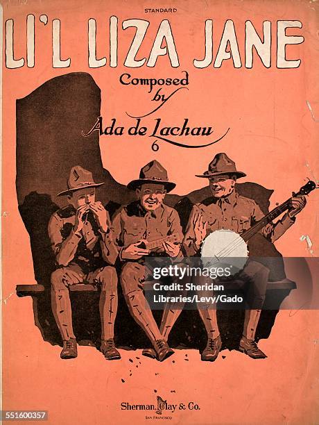 Color lithograph sheet music cover image of 'Li'l Liza Jane Standard' by Ada De Lachau, with lithographic or engraving notes reading 'Rayner Dalheim...