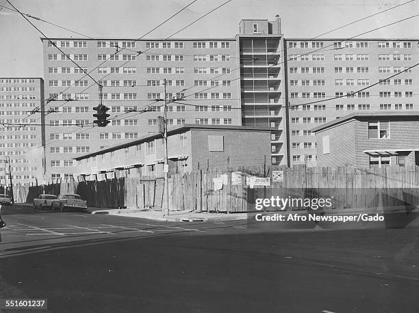 New building in Lexington, ready for families to move into, Baltimore, Maryland, 1974.