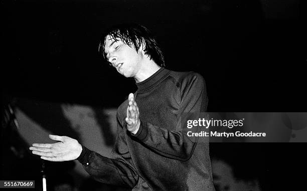 Bobby Gillespie of Primal Scream performs on stage at Barrowlands, Glasgow, Scotland, United Kingdom, October 1991.