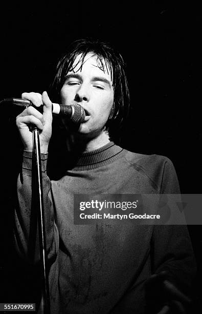 Bobby Gillespie of Primal Scream performs on stage at Barrowlands, Glasgow, Scotland, United Kingdom, October 1991.