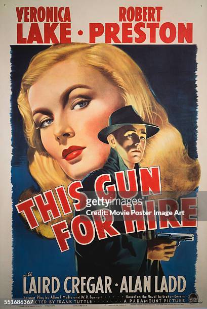Poster for Frank Tuttle's 1942 crime film 'This Gun for Hire' starring Alan Ladd and Veronica Lake.