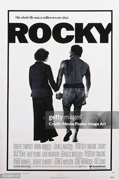 Poster for John G. Avildsen's 1976 drama 'Rocky' starring Sylvester Stallone and Talia Shire.