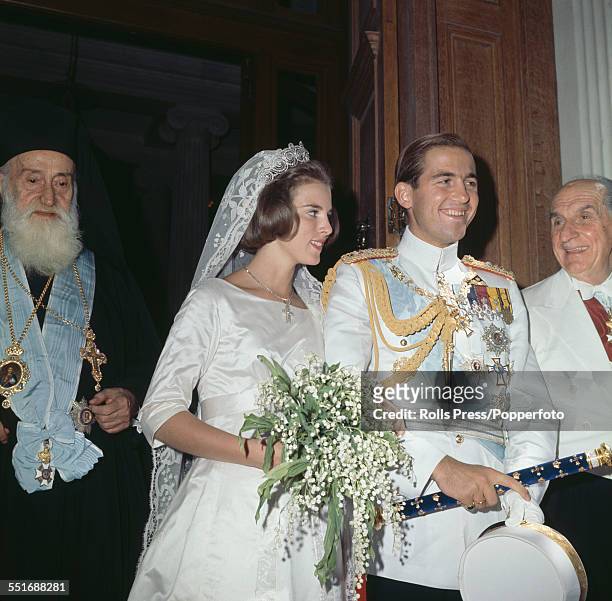 King Constantine II of Greece and Princess Anne-Marie of Denmark pictured together during their wedding day celebrations in Athens, Greece on 18th...