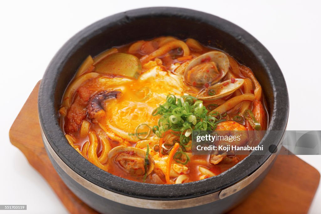 Korean dish of seafood hotpot