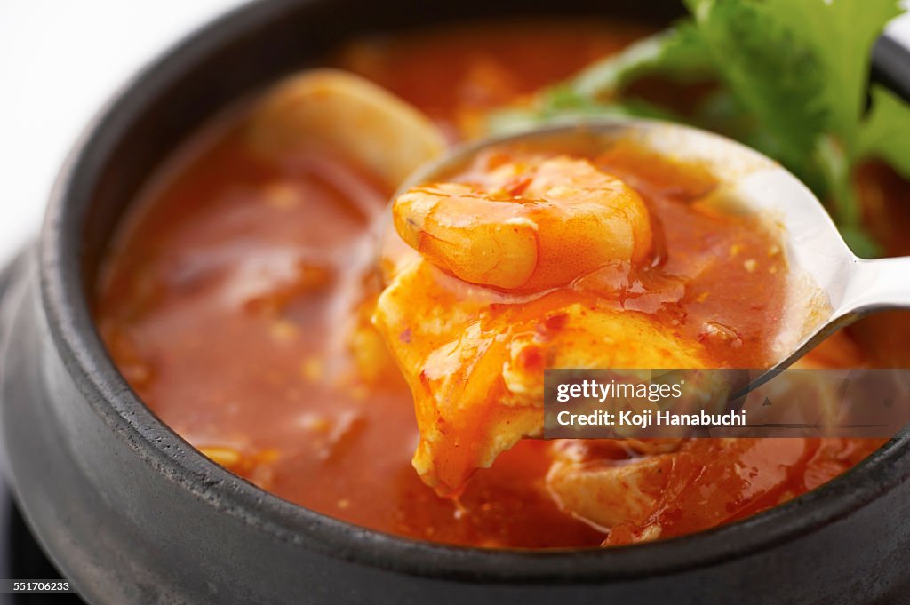 Korean dish of seafood hotpot