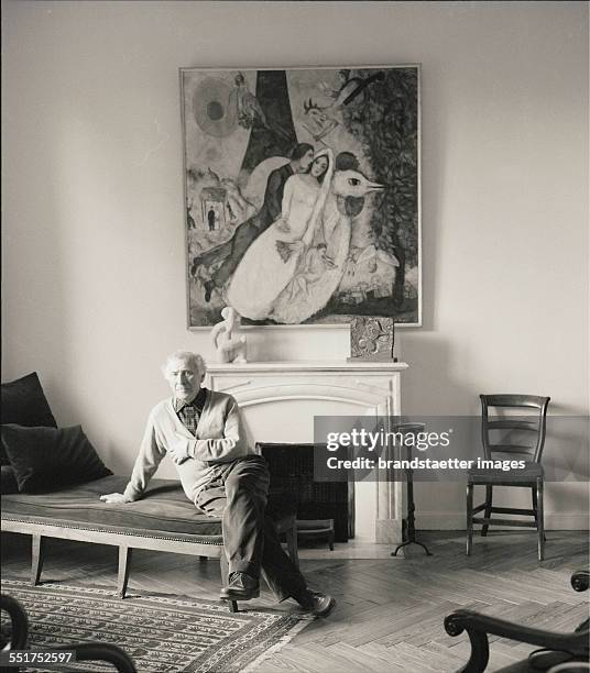 Painter Marc Chagall in his house. St.Paul-de-Vence. 1957. France. Photograph by Franz Hubmann