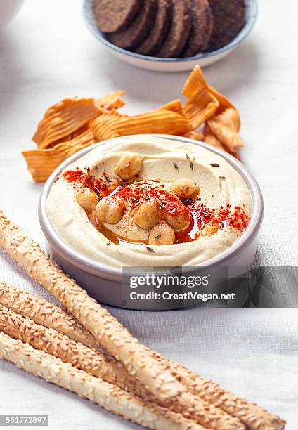 hummus and bread sticks - breadsticks with sesame seeds stock pictures, royalty-free photos & images