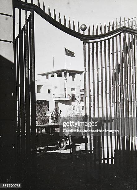 The new Austrian Embassy in Ankara based on a design by Clemens Holzmeister . Looking through the gate on the opposite embassy of the Soviet Union....