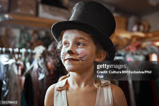 girl in theatre make up backstage - children theater stock-fotos und bilder