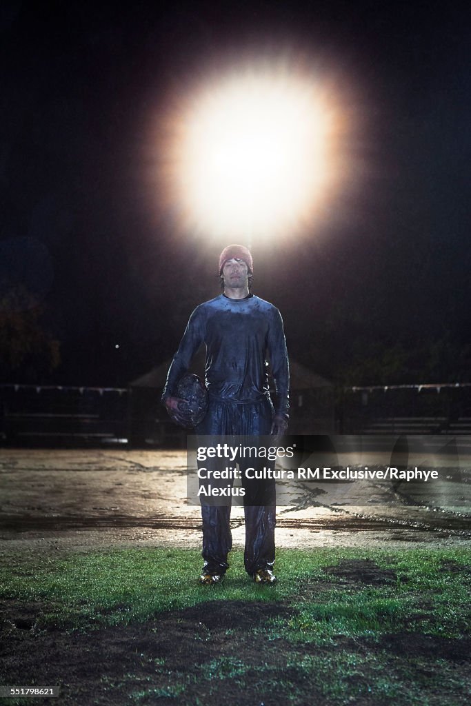 Portrait of rugby player on field