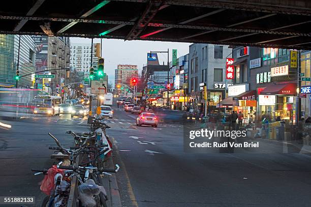 mian street, flushing queens, ny. - flushing queens stock pictures, royalty-free photos & images