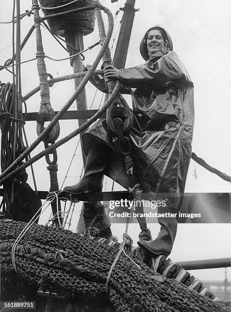 The 'Fishing Queen of Fleetwood ' on the trawler Northern GIFT. 24th April 1937. Photograph.