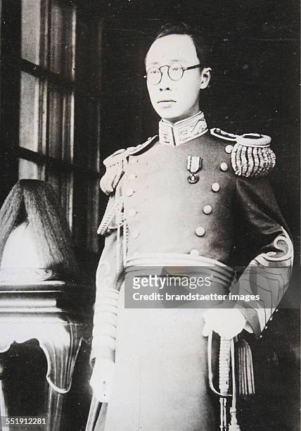 Emperor Puyi - Emperor of Manchukuo - in imperial uniform. 12 February 1935. Photograph.