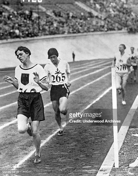 German runner Lina Radke wins the women's 800 meter race in the 1928 Summer Olympics, Amsterdam, Netherlands, 1928.