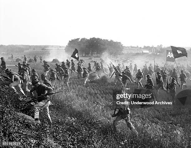 Marines during a reenactment of Pickett's Charge at the battle of Gettysburg in the American Civil War, Gettysburg, Pennsylvania, July 1922.