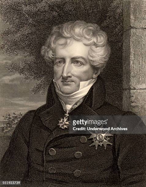 Portrait engraving of naturalist, zoologist and father of paleontology, Georges Cuvier, Paris, France, circa 1810.