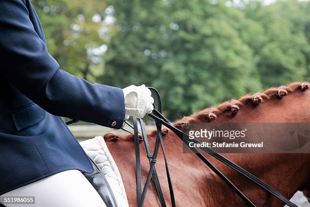 horse and rider in dressage event - dressage stock pictures, royalty-free photos & images