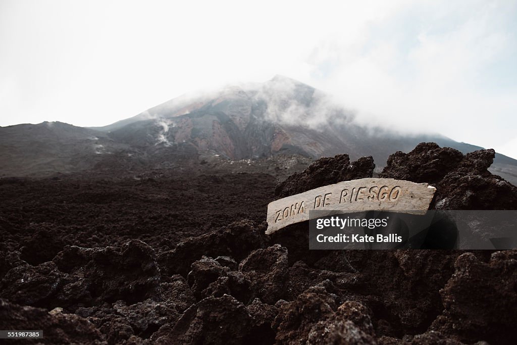 Wooden sign at Pacaya volcano, Antigua, Guatemala