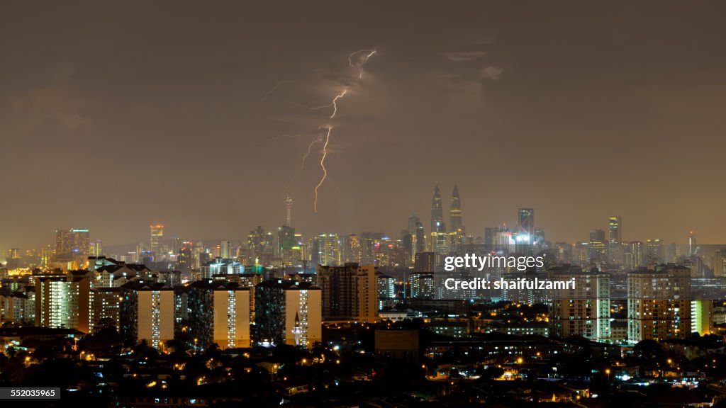 Lightning strike in Kuala Lumpur, Malaysia