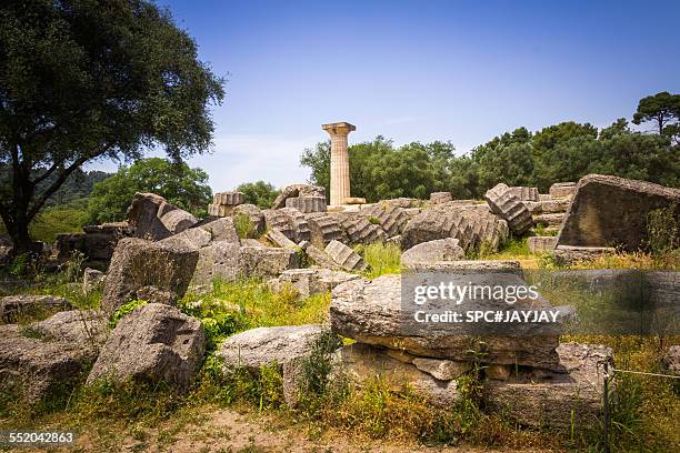 the ancient temple of zeus at olympia - temple of zeus ancient olympia stock pictures, royalty-free photos & images