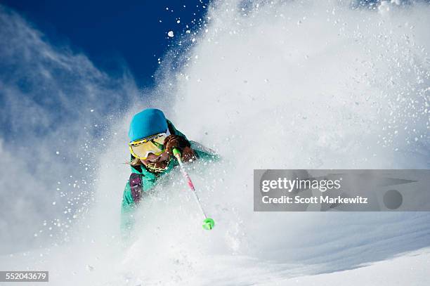 woman skiing, alta, utah - alta stock-fotos und bilder