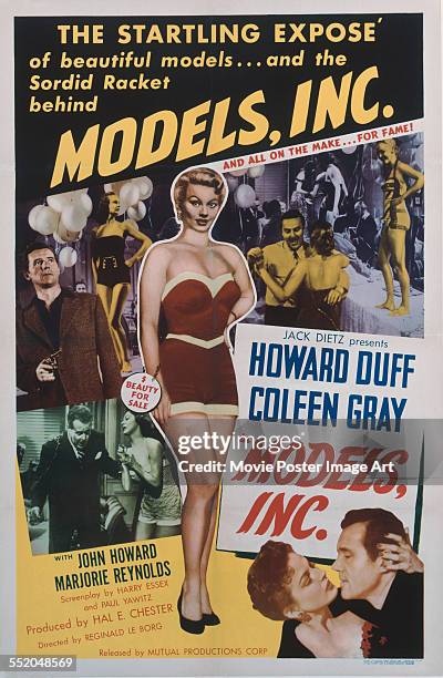 Poster for Reginald Le Borg's 1952 crime film 'Models Inc.' starring Howard Duff and Coleen Gray.