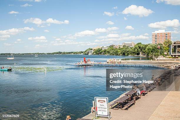 people enjoying lake - lake mendota stock pictures, royalty-free photos & images