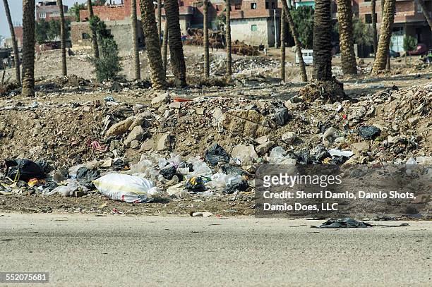 trash along an egyptian road - damlo does stock-fotos und bilder