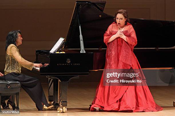 The soprano Dorothea Roschmann and the pianist Mitsuko Uchida performing the songs by Schumann and Berg at Carnegie Hall on Wednesday night, April...