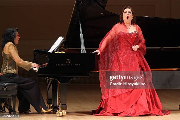 The soprano Dorothea Roschmann and the pianist Mitsuko Uchida performing the songs by Schumann and Berg at Carnegie Hall on Wednesday night, April...