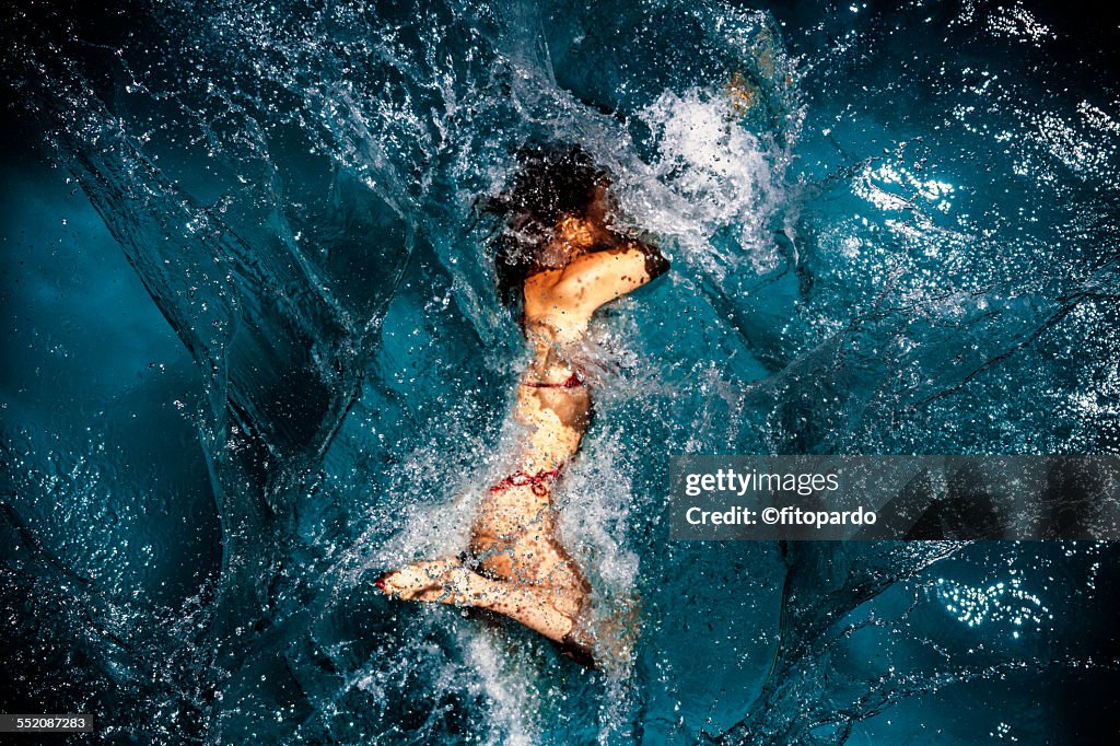 Woman falling in to water