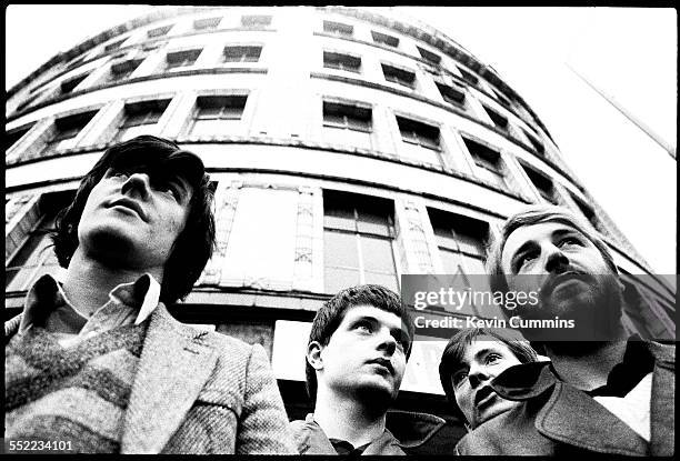 English post-punk band Joy Division in Manchester, 6th January 1979. Left to right: drummer Stephen Morris, singer Ian Curtis , guitarist Bernard...