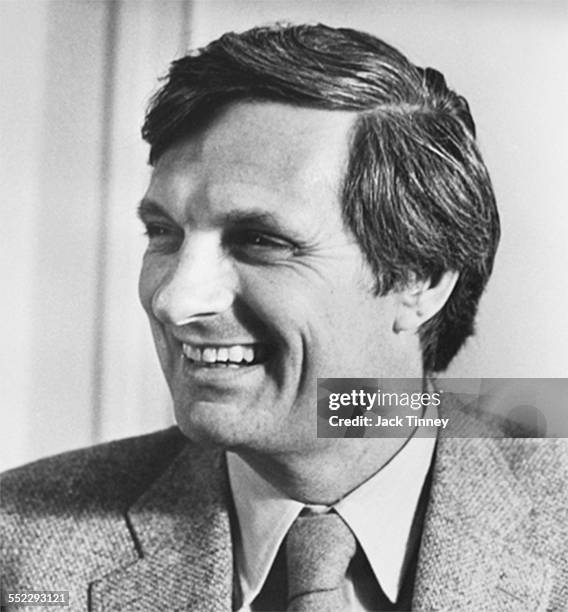 Close-up of American actor Alan Alda as he smiles, Philadelphia, Pennsylvania, 1981.