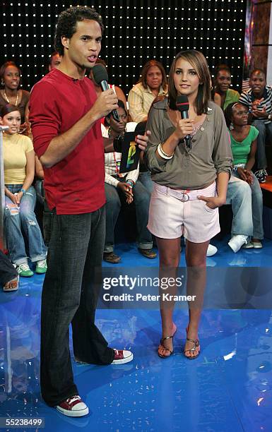 Actor Jamie Lynne Spears and MTV VJ Quddus make an appearance on MTV's Total Request Live on September 6, 2005 in New York City.